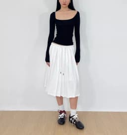 Women Drawstring Pleated Batavia Midi Skirt