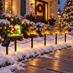 5pcs/set Christmas Solar Stake Lights Santa Sleigh & Reindeer & Sled Outdoor Solar Pathway Light For Garden Yard Festive Decor