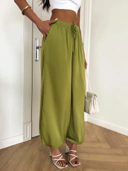 2026 Summer Women Harem Pants High Waist Drawstring Loose Wide Leg Trousers Green Casual Beach Vacation Outfit
