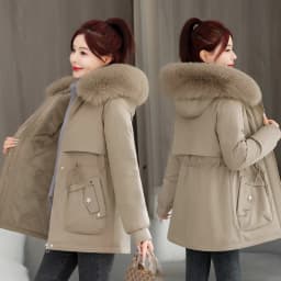 Women's Winter Jacket 2025 New Style Thickened Fleece Lined Waist-Cinching Warm Cotton Coat Long Sleeve Zipper Closure ...