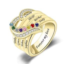 Personalized 1-8 Birthstone Rings for Women Customized Engraved Name Rings for Her Custom Cubic Zirconia Stones Heart Rings Gift