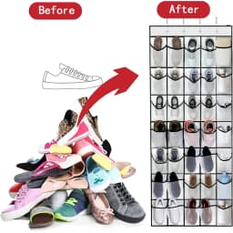 12/24 Grid Over The Door Shoe Rack with Large Mesh Pockets Hanging Shoe Organizer for Closet Hanging Shoe Rack Holder Hanger