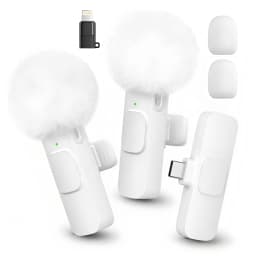 Wireless Mini Lavalier Clip Mic with Furry Windscreen, Dual‑Port Type‑C & Lightning Adapter for iPhone, Android, Tablets, Laptop