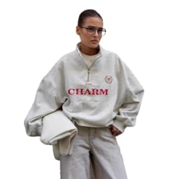 European Retro Badge Letter Printed Half-Zip Lapel Sweater Y2K Fashion Personality Casual Simple Style Sports Women's Streetwear