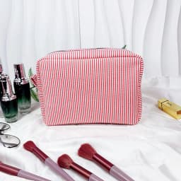 Personalized Striped Makeup Bag Custom Name Embroidery Cosmetic Pouch Travel Toiletry Organizer Gift for Women Girls Bridesmaid
