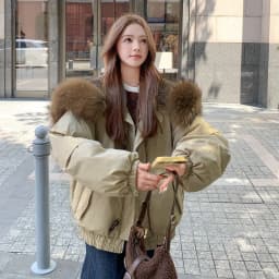 Winter New Horn Button Hooded Down Cotton Jacket Women Chic Faux Fur Collar Baggy Parkas Coat Korean Street Warm Padded Jackets