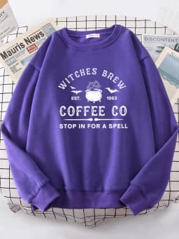 Witches Brew Coffee Letter Printing Simple Autumn Womens Sweatshirts Casual Fleece Long Sleeves Warm All-Match Woman Pullover