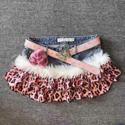 Y2k  Leopard Mini Skirt Patchwork Denim American Vintage 2000s Sexy Subculture Harajuku Streetwear Style Random Denim Summer