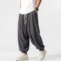 Mens Korean Harem Pants Solid Cotton Casual Joggers Breathable Sport Trousers Loose Fit Bottoms for Yoga Work Daily Streetwear