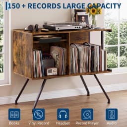 31.5in Record Player Stand With Storage, Flip Top Vinyl Record Cabinet For 150+ Albums, Turntable Table With Dividers