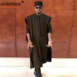 African Clothing for Men Dashiki Agbada Shirts Pants and Tribal Hat 3 Piece Set Dashiki Outfits Traditional Attire A2216165