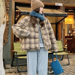 Retro Plaid Short Padded Jacket for Women Autumn Winter Maillard Style Thick Warm Outerwear Female Casual Korean Puffer Jackets