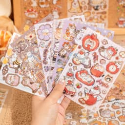 20Pcs Cute Cat Themed Die-Cut Stickers Book for DIY Flash Decorative Scrapbook Phone Case Collage Aesthetic Stationery Material