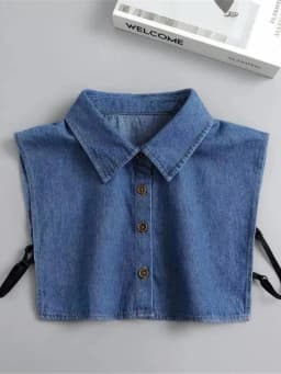 Women's Blue Washed Denim Pointed Collar Fake Collar, Professional Casual Versatile Decoration Half Shirt Style Collar