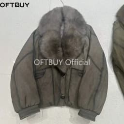OFTBUY Big Fox Fur Collar Goose Down Clothing Women Warm Thick Short Down Outerwear Winter Suede Jacket with Fur for Female