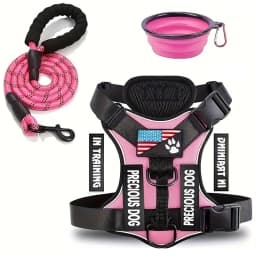 Service Dog Harness & Leash Set with 1pc Folding Bowl Reflective Adjustable Dog Vest Harness Soft Oxford Pet Harness For Small M