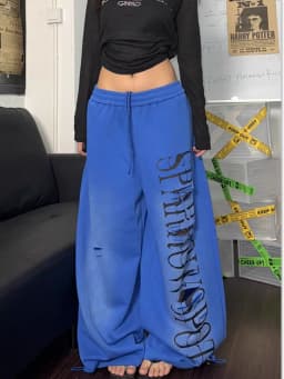 Retro American Hole Letter Print Drawstring Sweatpants Women's Spring Autumn Loose Hip Hop Jazz Dance Straight Leg Pants