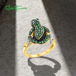 SANTUZZA Genuine 925 Sterling Silver Ring For Women Green Black Spinel White CZ Frog Rings Animal Delicate Gifts Fine Jewelry