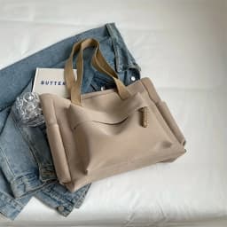 Nylon Tote Bag with Multiple Pocket Lightweight Foldable Design for Office Commute Shopping Fitness Storage Handbag Shoulder Bag