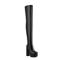 Ultra-High Hollow Thick Heel Elastic PU Material Knee Boots Ultra-High Waterproof Platform Side Zipper Tight-Fitting Long Boots