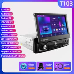 1 Din 7" Carplay Android 12 Car Radio For Universal Head Unit Retractable Screen Multimedia Video Player GPS Navi USB RDS