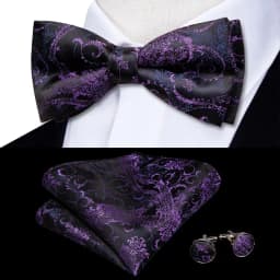 Purple Lilac Lavender Pansy Violet Silk Mens Bow Tie Hanky Cuffs Set Pre-tied Butterfly Knot Bowtie for Male Wedding Business