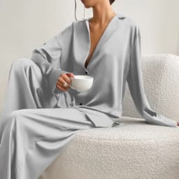 Two Pieces Women Pajama Sets Single Breasted Blouses Lounge Full Sleeve Spliced Straight Pants Casual Solid Lady Sleepwear