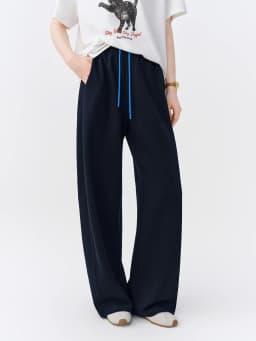 DUSHU 2026 Autumn New Women's Color-Block Drawstring Wide-Leg Pants Slimming Straight-Leg Trousers Available in Multiple Sizes