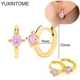 925 Sterling Silver Needle Pink Crystal Heart Hoop Earrings for Women Fashion Geometric Pendant Earrings Luxury Jewelry Gifts