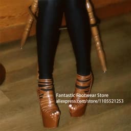 Nude Strappy Platform Stiletto Pumps Peep Toe Lace up High Heels Designer Elegant Style Cutout High Heeled Footwear for Banquet