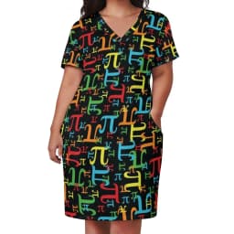 Math Lessons Print Dress V Neck Geometry Kawaii Dresses Woman Street Wear Print Casual Dress With Pockets Plus Size