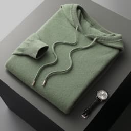 DjzDsm 100% Merino Wool Men's One-piece Ready-to-Wear Hoodie Knitted Sweatshirt Autumn Winter Casual Large Top Long Sleeved