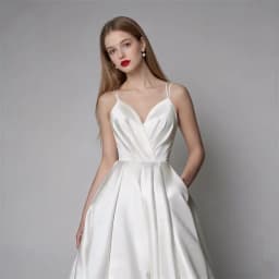 Customized Simple Satin Slit Solid Wedding Dresses Sexy Spaghetti Straps Pleats A Line Bridal Gown Vestido De Noiva with Pockets