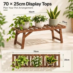 3 Pack Wooden Plant Stands Pine Wood Plant Shelf Set 70cm Wide Freestanding Flower Pot Display for Living Room Balcony