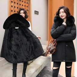 Women's Fleece Lined down Parka Coat Thickened Winter Jacket Korean Style Long Sleeve Zipper Closure Cotton Blend Duck Feather