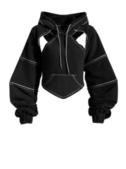 [EAM] Brown Back Bow Irregular Cut-out Sweatshirt New Hooded Long Sleeve Women Big Size Fashion Tide Spring Autumn 2026 1DF1820