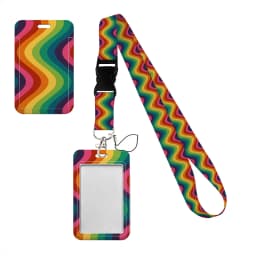 Simple Marble Heart Rainbow Card Holder with Buckle Lovely Hanging Rope ID Pass Hang Accessories Holder Lanyard Passr Case