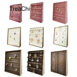 Vertical Velvet and Leather Jewelry Display Stand Large Adjustable Earring Necklace Ring Organizer for Shop Home Vanity Counter