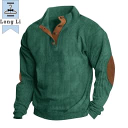 Men's Corduroy Solid Color Splicing Long Sleeve Shirt Pullover Retro Casual Large Size Men's Jacket Men's