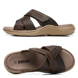 Bubuk Retro Genuine Leather Sandals, Made from Top-Layer Cowhide and Hand-Stitched, Versatile Men's Fashion Slippers for Business and Casual Wear