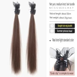 2PCS Fashionable Highlight Elf Ear Synthetic Wig Sweet Princess Head Mesh Bow Clip-on Curly Hair Ponytail Wig for Women Daily