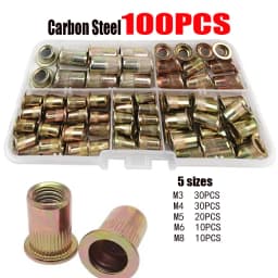 210/165/100PCS Box Rivet Nuts Carbon Steel M4 M5 M6 M8 M10 M12 Flat Head Rivet Nuts Set Hardware Multi Sizes Insert Rivet Nuts