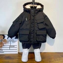 2025 Winter Boys Jacket Children Clothing Keep Warm Cotton Thicken Coats Kids Zipper Hooded Outerwear Plus Velvet Jackets