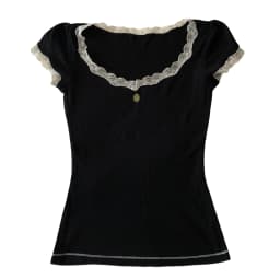 Women's Summer Solid Color Tops Short Sleeve Sweet Elegant Lace Trim Round Neck Slim Fit Daily T-Shirt