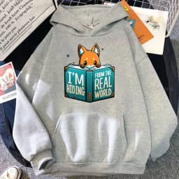 Cute I Don't Give A Fox Cute Animal Kawaii Hoodie Loose Fleece Pullover Hip Hop Hoodies Streetwear Cartoon Women Men Sweatshirts