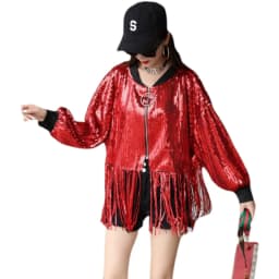 Shiny Fringe Jacket Women's Reflective Sequin Top Short Spring Autumn Trendy Stage Costume Female Fashionable Tassel Coat