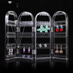 Jewelry Display Rack Necklaces Rings Plastic Folding Holder Large Capacity Bracelets Storage Hanger with Stud Earrings Holes