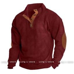 Men's Corduroy Solid Color Splicing Long Sleeve Shirt Pullover Retro Casual Large Size Men's Jacket Men's