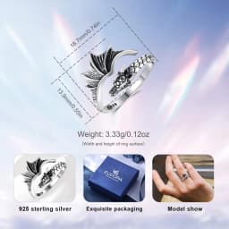 Eudora 925 Sterling Silver Dragon Adjustable Ring for Men Women Vintage Viking Dragon Open Ring Personality Jewelry Fine Gift