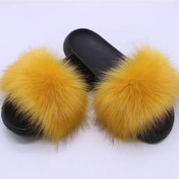 Women's Faux Fox Fur Slides Fluffy Open Toe Slippers Indoor Outdoor Casual Flat Sandals Luxury Furry Slide Shoes for Ladies